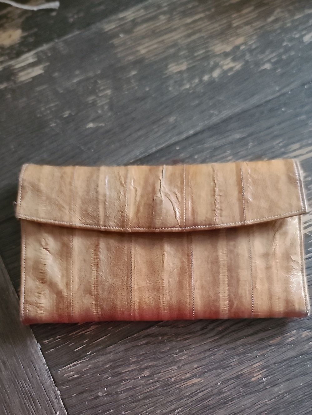 Vintage Eel Leather Fold-Over Clutch Wallet